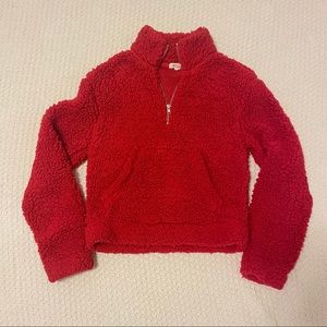 Fluffy, red, half zip jacket from Garage (size XS)